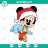 Baby Mickey Mouse wearing a Christmas Santa hat SVG design, perfect for holiday crafts and projects.