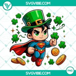 Superman-themed Baby St. Patrick's Day PNG with Shamrock Clover design, ideal for digital download.