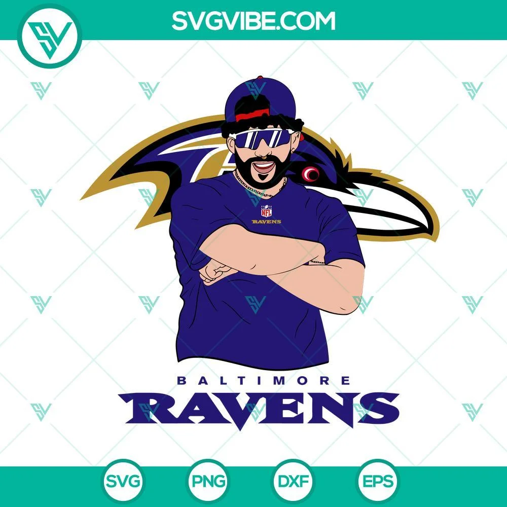 Musics, Sports, SVG Files, Bad Bunny Baltimore Ravens SVG Files DXF EPS PNG 1