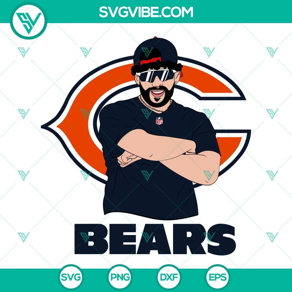 Musics, Sports, SVG Files, Bad Bunny Chicago Bears SVG Download DXF EPS PNG 1