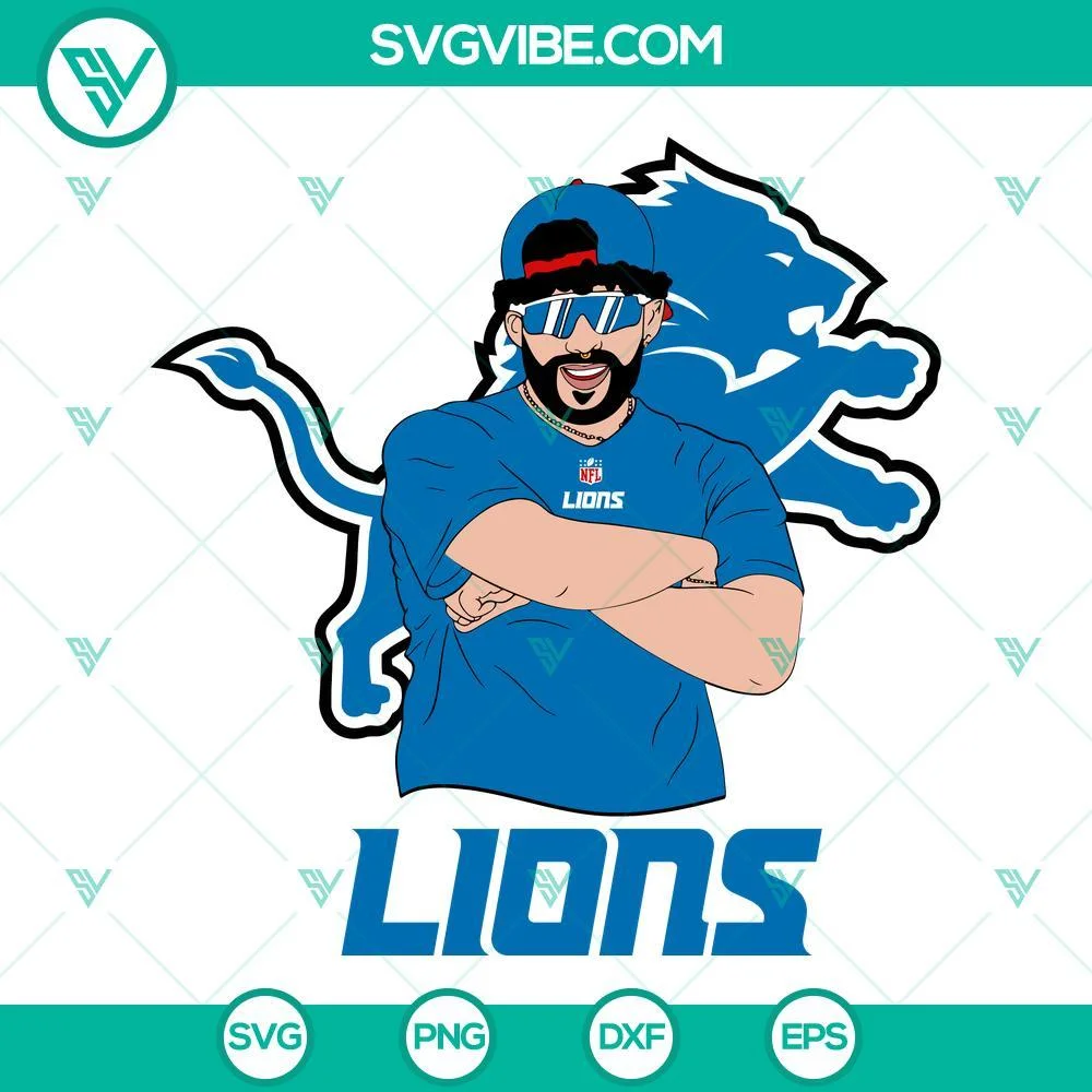 Musics, Sports, SVG Files, Bad Bunny Detroit Lions SVG Image DXF EPS PNG Cricut 1