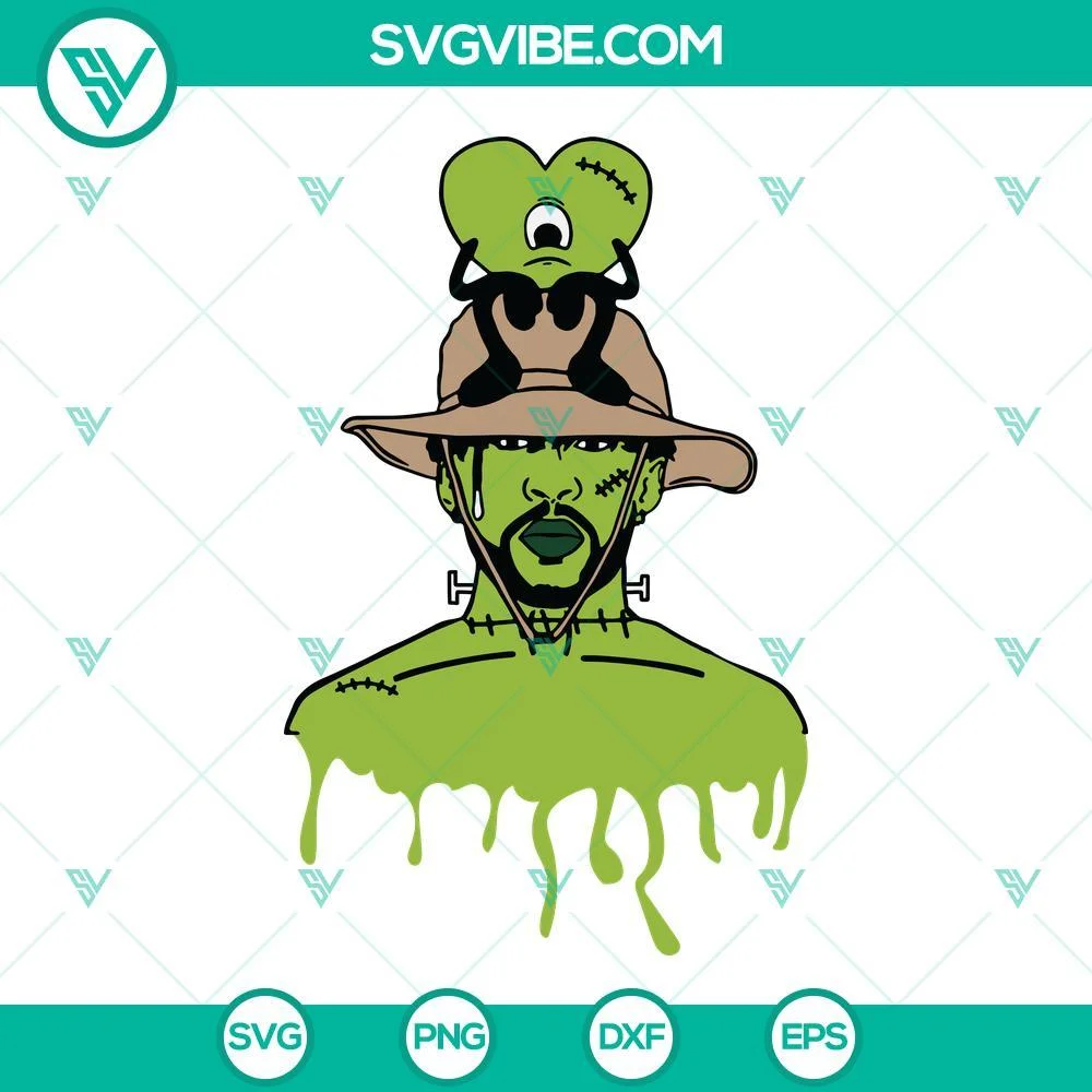 Halloween, Musics, SVG Files, Bad Bunny Frankenstein Monster SVG File, Bad 1