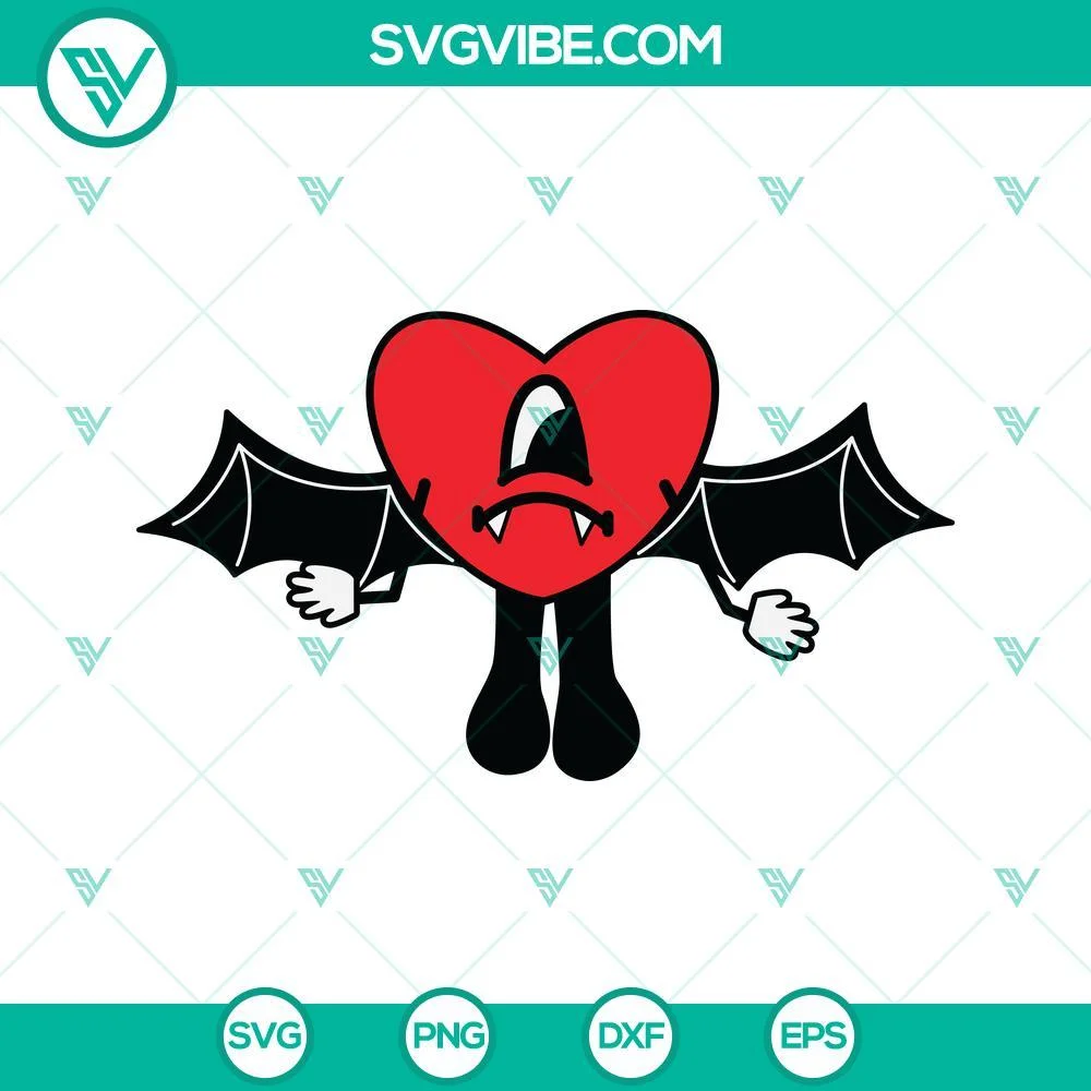 Halloween, Musics, SVG Files, Bad Bunny Heart Bat Halloween SVG Images PNG DXF 1