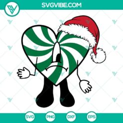 Bad Bunny Heart Candy Cane Christmas SVG Image, Bad Bunny Santa Claus