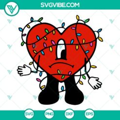 Bad Bunny Heart Christmas Lights SVG PNG DXF EPS digital files for holiday crafts and decorations.