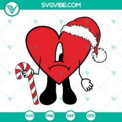 Bad Bunny Heart Christmas SVG Image, Bad Bunny Santa Claus Hat SVG File, Bad
