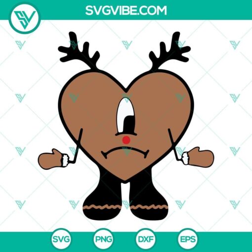 bad bunny heart christmas tree svg bad bunny heart reindeer ornament svg png dxf eps cut file 3 mockup