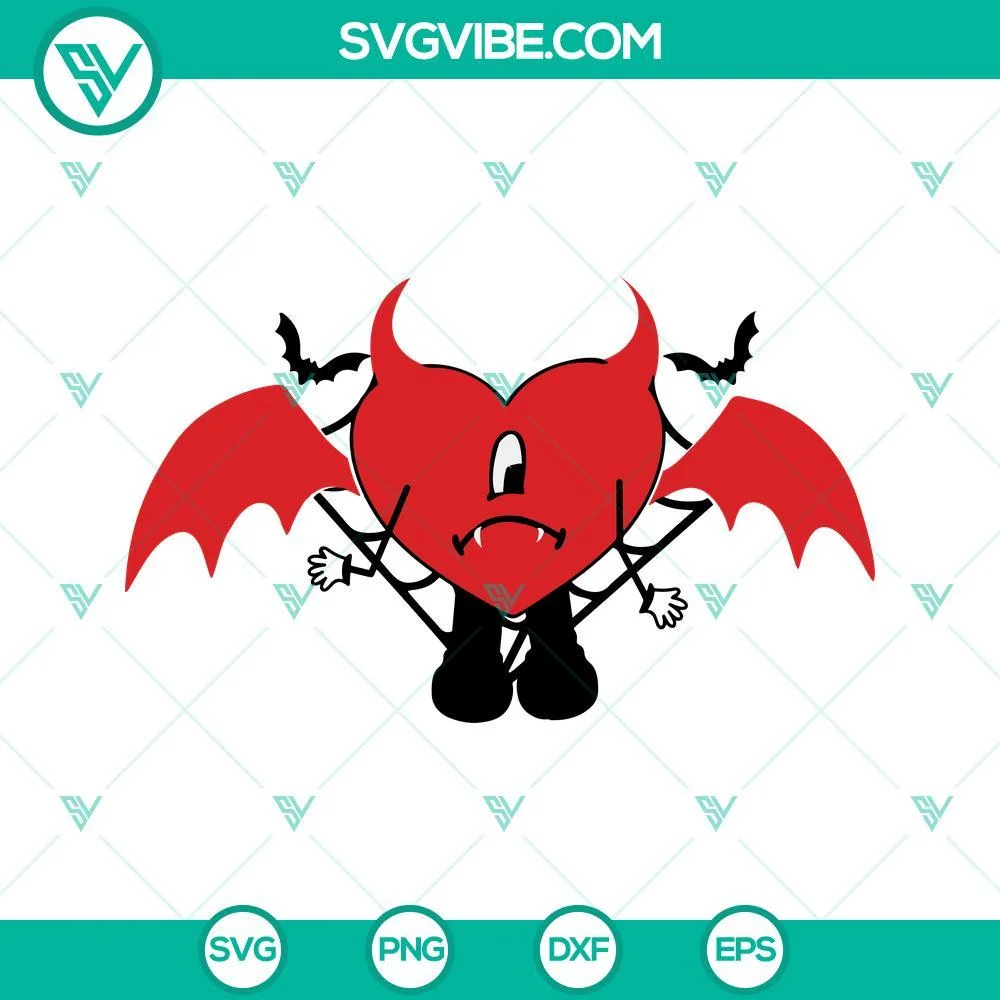 Halloween, Musics, SVG Files, Bad Bunny Heart Halloween SVG Files PNG DXF EPS 1