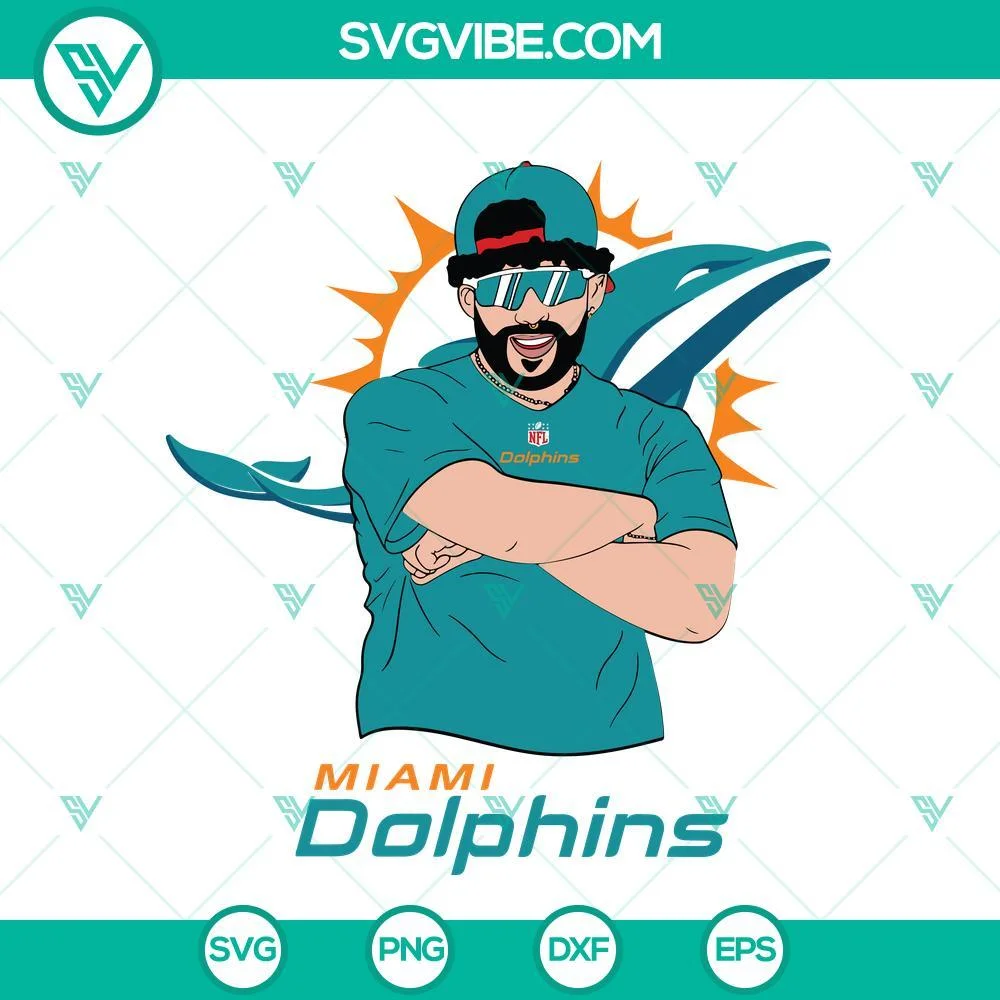 Musics, Sports, SVG Files, Bad Bunny Miami Dolphins SVG Files DXF EPS PNG 1