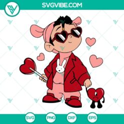 Bad Bunny Valentines SVG design with Baby Benito theme in PNG, DXF, and EPS formats for crafting projects.