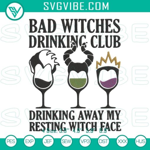 bad witch drinking club disney embroidery files wine halloween embroidery designs mockup