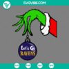 Baltimore Ravens Grinch hand holding ornament SVG for Christmas, unique Baltimore Ravens Christmas SVG file.