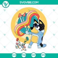 Bandit Heeler, Cottagecore Bluey Dad SVG Image, PNG, Blue Heeler with charming cottage feel in digital format for crafting and design projects.