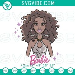 Barbie Afro Curly Hair Embroidery Design, African American Barbie-Themed Pattern