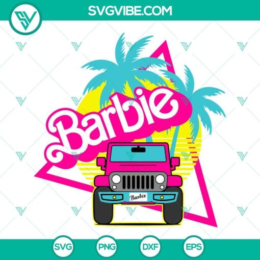 barbie jeep car svg pink baby doll 4 4 off road svg vintage palms and sunset svg barbie 2023 svg png dxf eps files 8 mockup