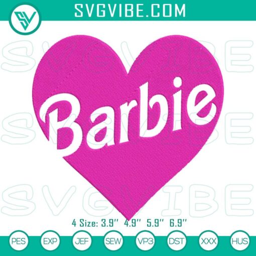 barbie pink heart machine embroidery designs barbie love embroidery files mockup