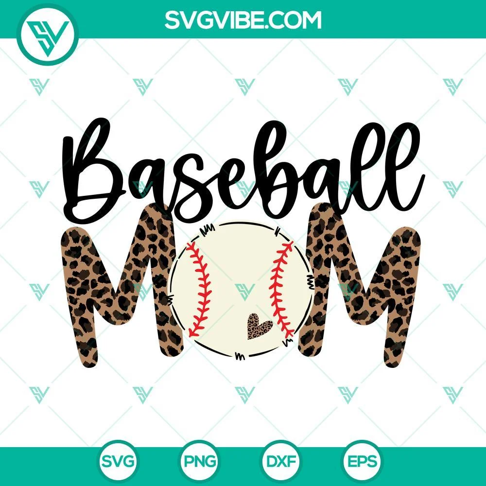 Baseball, Sports, SVG Files, Baseball Mom Svg, Baseball Mom Leopard Svg Png Dxf 1