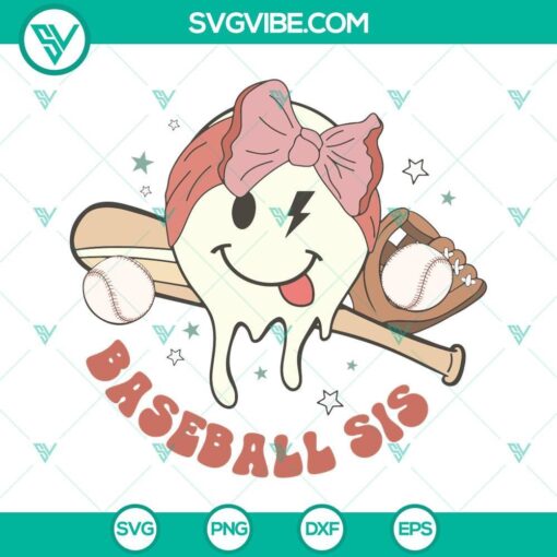 baseball sis svg baseball with bow svg funny retro baseball sister svg png dxf eps 1 mockup