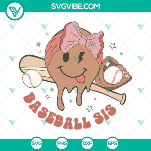 baseball sis svg baseball with bow svg funny retro baseball sister svg png dxf eps 6 mockup