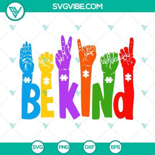 be kind sign language svg puzzle rainbow svg autism awareness month svg png dxf eps files 3 mockup