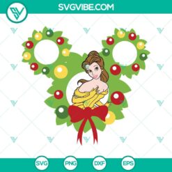 Christmas, Disney, SVG Files, Belle Princess Mickey Head Christmas SVG Download 4