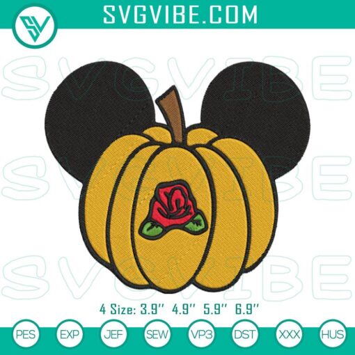 belle princess pumpkin mickey ears embroidery design beauty and the beast halloween embroidery file mockup