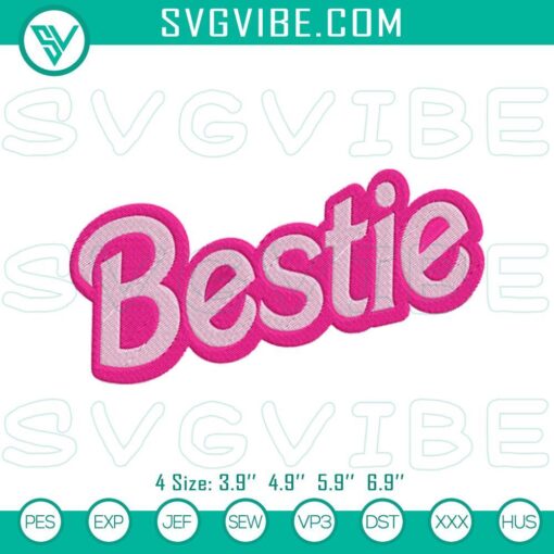 bestie barbie logo embroidery designs barbie doll pink machine embroidery pattern files mockup