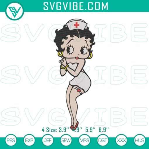 betty boop nurse machine embroidery design file mockup