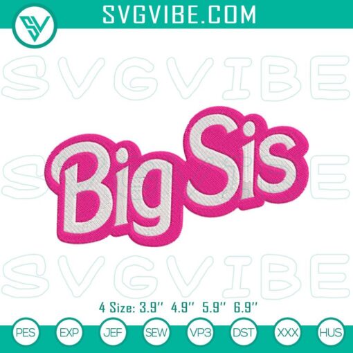 big sis barbie logo embroidery designs big sister pink machine embroidery pattern files mockup