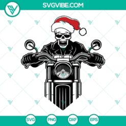 Biker Skull Santa Hat Christmas SVG Files, Skull Riding Motorcycle