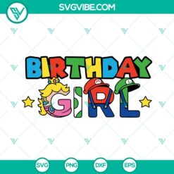 Birthday Girl Super Mario and Princess Peach birthday SVG files featuring Mario character. Perfect for themed birthday celebrations.