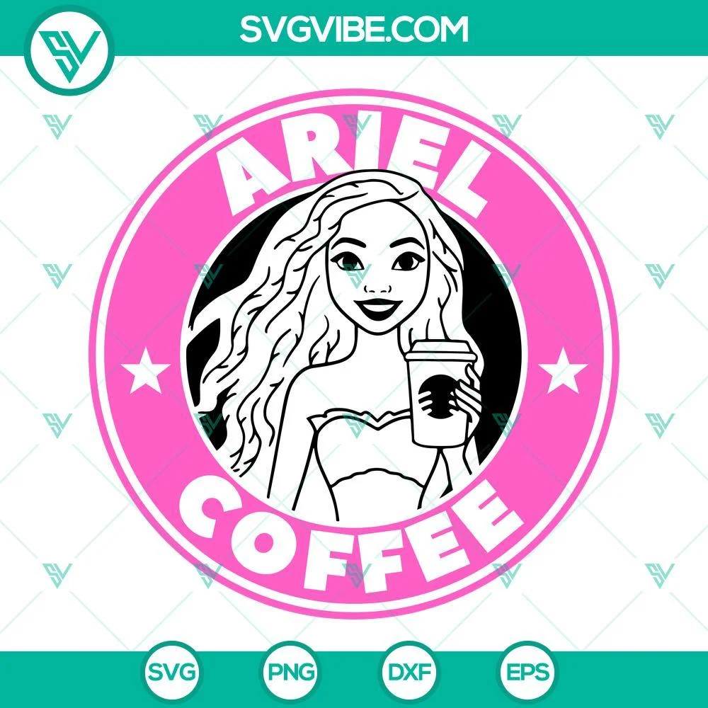 Disney, Movies, Starbucks Cup Wrap, SVG Files, Black Ariel Coffee SVG Files, 1