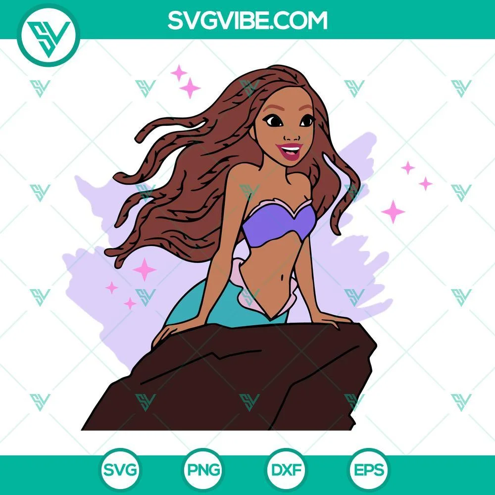 African American, Disney, Movies, SVG Files, Black Ariel Mermaid Princess SVG 1