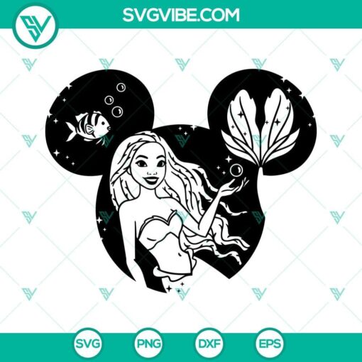 black ariel mickey mouse ears svg halle bailey svg disney mermaid 2023 svg png dxf eps 8 mockup