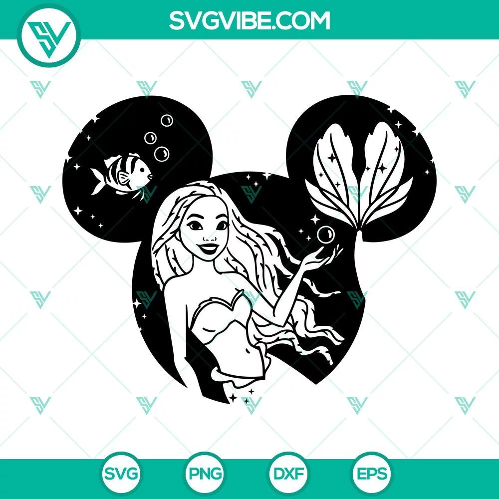 African American, Disney, Movies, SVG Files, Black Ariel Mickey Mouse Ears SVG 1