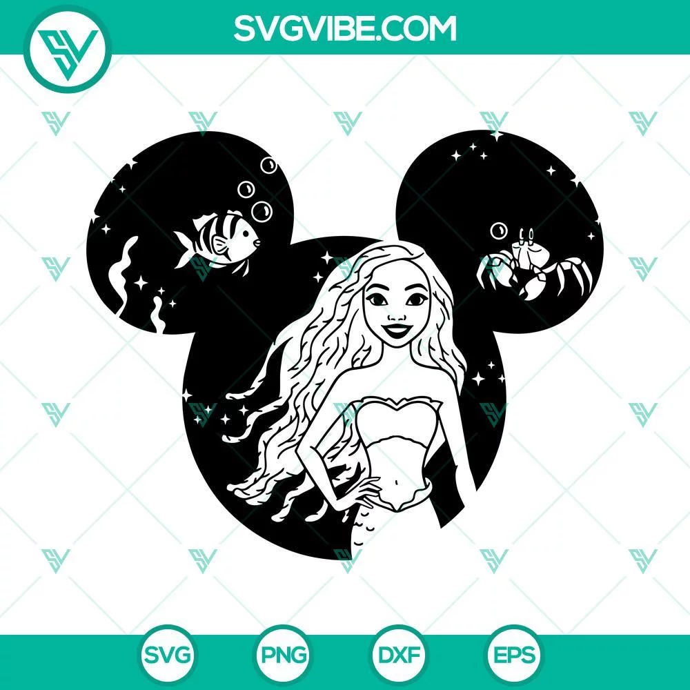 African American, Disney, Movies, SVG Files, Black Ariel Mouse Ears SVG File, 1