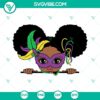 Black girl Mardi Gras SVG files featuring carnival mask designs, perfect for festive projects and crafts.