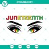 Juneteenth SVG images of a Black woman's eye, featuring African American design elements in black color.