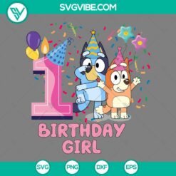 Birthday, Cartoons, SVG Files, Bluey 1st birthday girl SVG Download, Bluey and 6