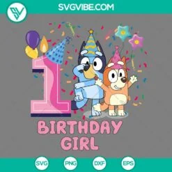 Birthday, Cartoons, SVG Files, Bluey 1st birthday girl SVG Download, Bluey and 2