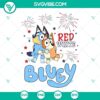 Bluey 4th of July themed SVG images for download in red, white, and blue colors, perfect for July 4th celebrations.