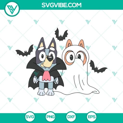 bluey and bingo halloween svg bingo ghost svg bluey vampire svg cute halloween svg png dxf eps 7 mockup