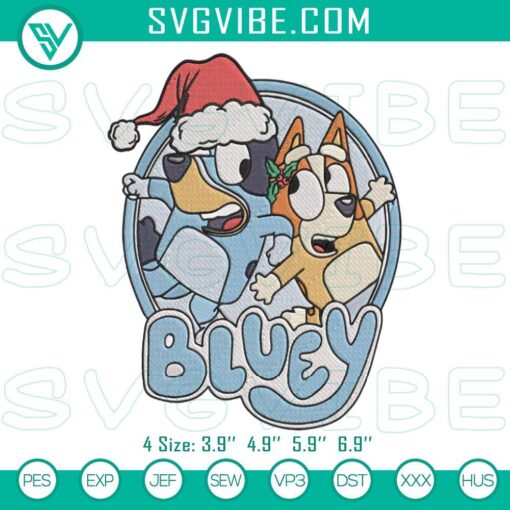 bluey and bingo merry christmas embroidery design files mockup 1