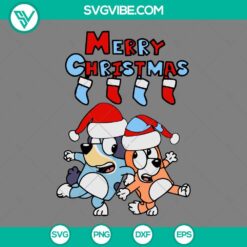 Christmas, Disney, SVG Files, Bluey And Bingo Merry Christmas SVG File, Bluey 2