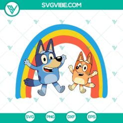 Bluey and Bingo svg download with Rainbow design, featuring sister Bingo Heeler. Fresh, colorful Bluey characters. Perfect for crafting projects.