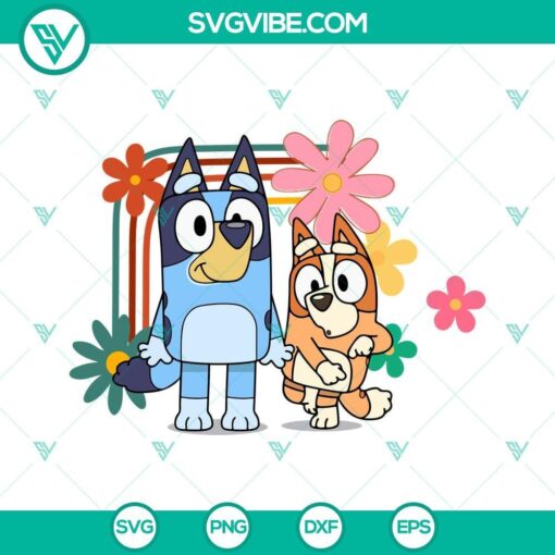 bluey and bingo retro floral svg bluey heeler dog svg bluey and sister svg png dxf eps 3 mockup