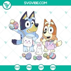 Bluey and Bingo with Easter Eggs SVG file featuring Easter Bunny design, perfect for Easter crafts.