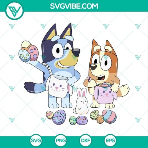 bluey and bingo with easter eggs svg easter bunny svg bluey rabbit ears svg happy easter bluey svg png dxf eps 4 mockup