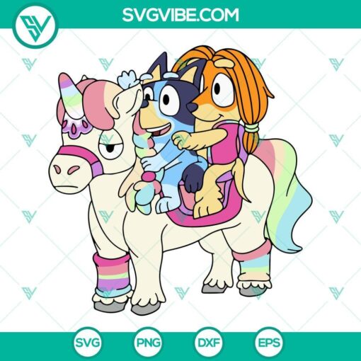 bluey and indy riding unicorn svg bluey and friends svg disney bluey cartoon svg 5 mockup