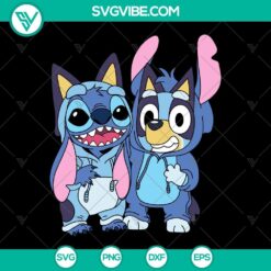Bluey and Stitch SVG files for cosplay, featuring a funny cartoon design. Download now for your creative projects!